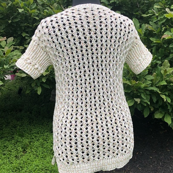 Handmade Crochet Short Sleeve Jux Tunic White XL with Belt - Picture 6 of 10